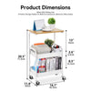 A white 3-tier rolling storage cart with a wooden top and lockable wheels.