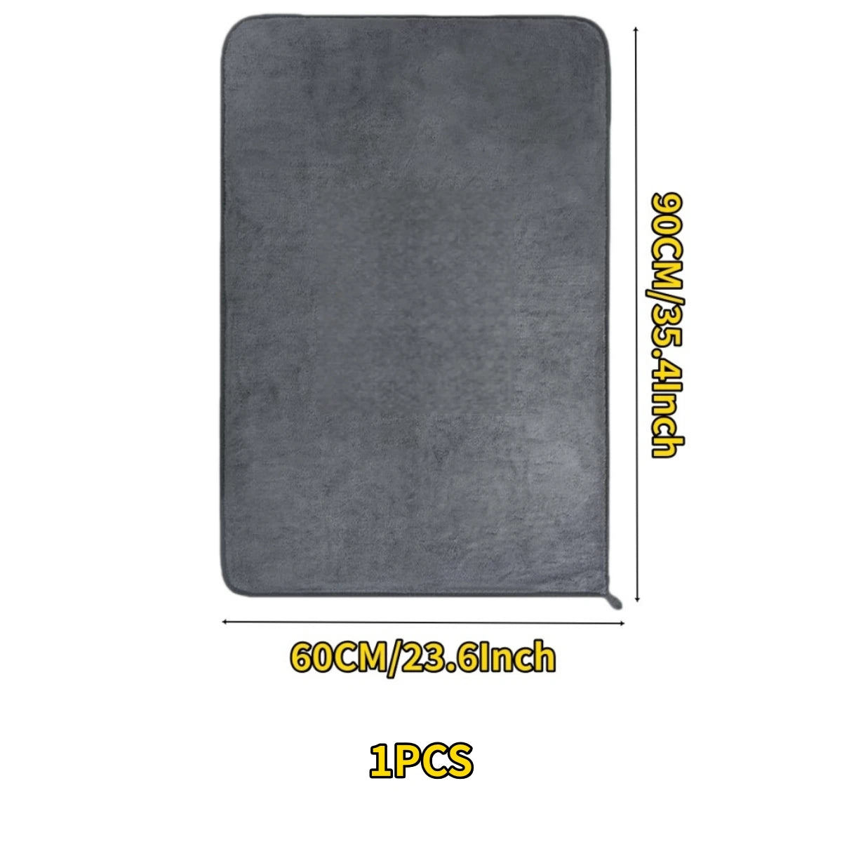 A rectangular gray microfiber drying towel measuring 60cm by 90cm.