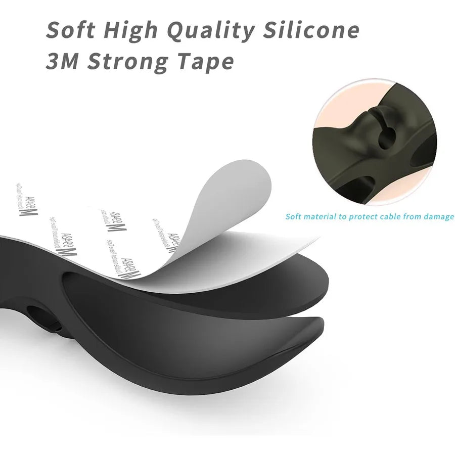 Black adhesive silicone tape used to secure a cable, shown next to an organizer component.