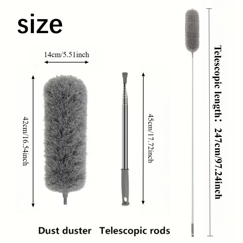A gray telescopic duster with a fluffy head and rods for high reach cleaning.