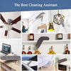 A collection of cleaning tools including a telescopic duster pole, various brushes, and cleaning accessories.