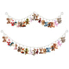 A bohemian cotton hanging storage chain featuring various plush animal toys and figures.