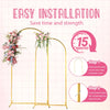 Soporte de arco nupcial de metal dorado con instrucciones para fácil instalación.