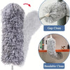 A silver fuzzy duster pole with a head for gap cleaning and a bendable cleaning tool.