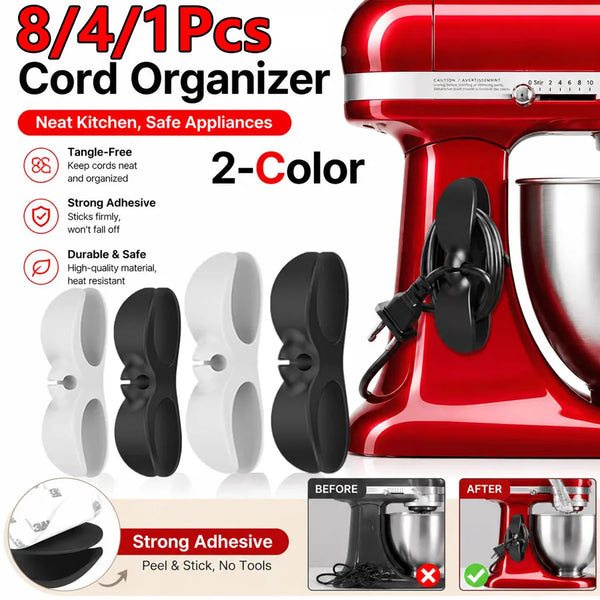 Red adhesive cord organizer for kitchen appliances with two colors black and white.