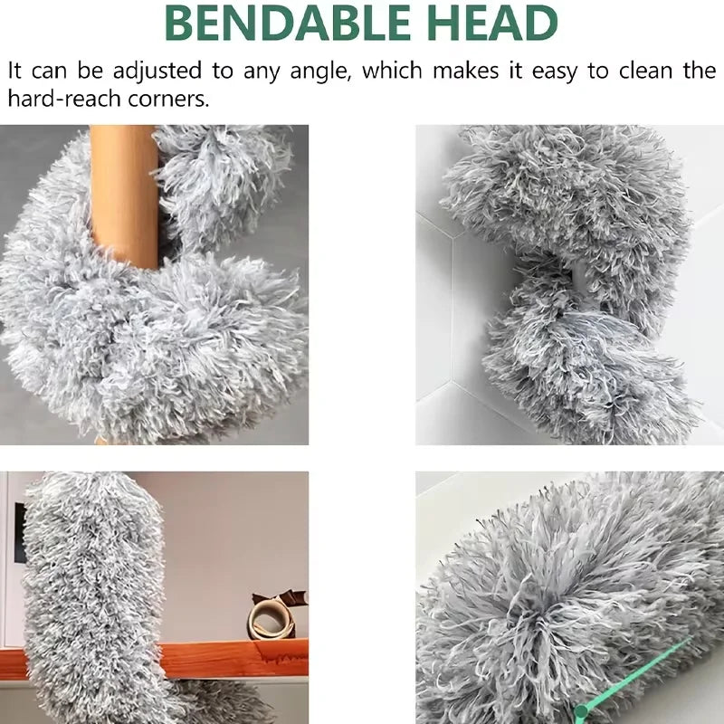 A fluffy, gray, bendable head duster used for cleaning hard-to-reach corners.