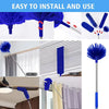 Extendable microfiber duster kit with pole showing various cleaning applications and installation.