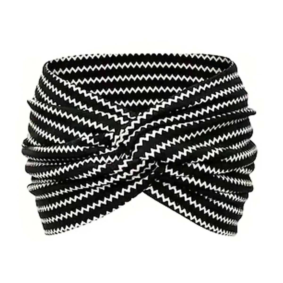 Black and white striped elastic knot yoga and fitness headband