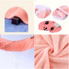 Pink microfiber bath towel wrap featuring bunny ears and a digital timer.