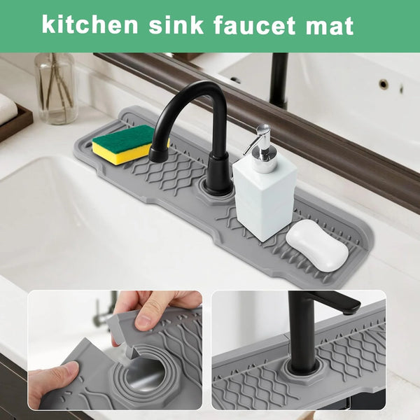 Silikon-Spülbecken-Wasserhahnmatte in verschiedenen Winkeln, die ihre rutschfeste Schutzfunktion demonstriert.