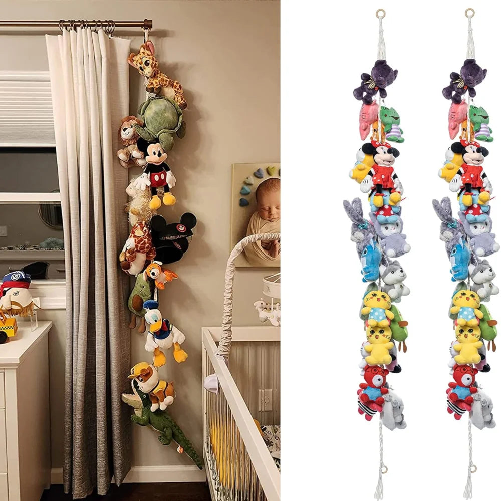 Bohemian cotton hanging storage chain with various animal figures in colorful hues