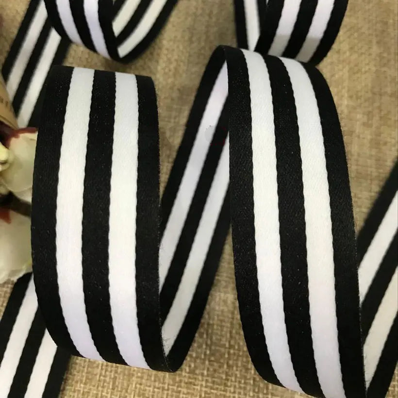 Black and white striped grosgrain ribbon for crafting and decorating