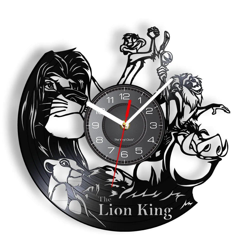 A wall clock designed in the shape of a lion, featuring a detailed black and white illustration of a king.