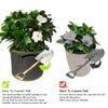 Two durable non-woven plant grow bags showing soil loosening techniques for potted plants.