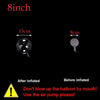A set of clear latex balloons shown with measurements for 8 inch and 15cm sizes, including an uninflated balloon.