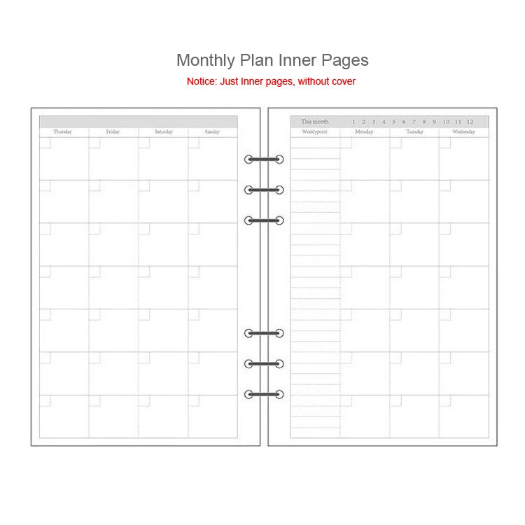 Monthly plan inner pages with a grid layout for planning and tracking