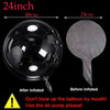A comparison showing a clear latex balloon inflated and deflated, with instructions to use an air pump.