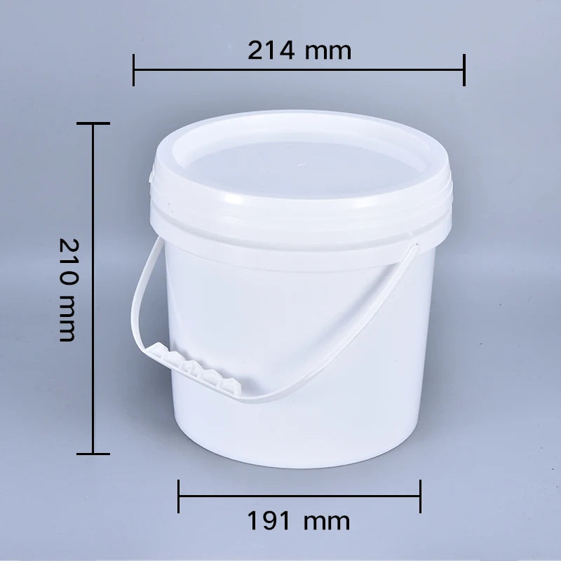 A white leakproof food grade storage bucket with a lid, shown against a gray background.
