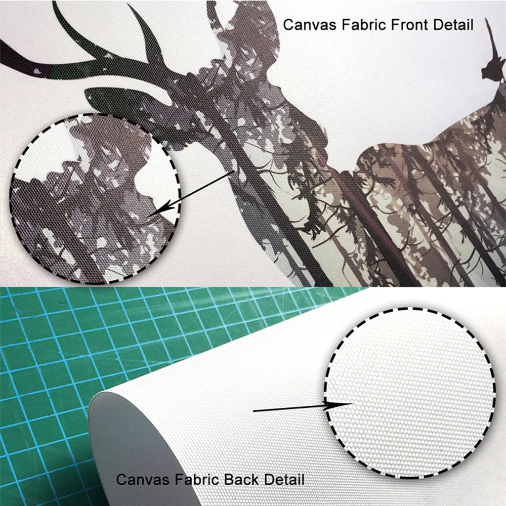Detail shots of a canvas fabric print showing the front and back texture.