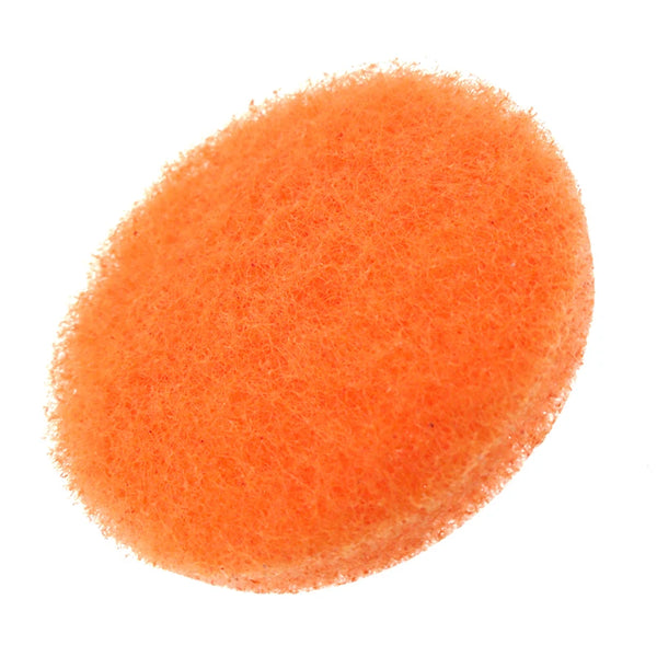 A circular orange scouring pad made of heavy-duty nylon is shown against a white background.