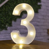 A white LED light sign shaped like the number three, illuminating the surface below.