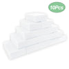 A stack of ten white melamine foam cleaning sponges.