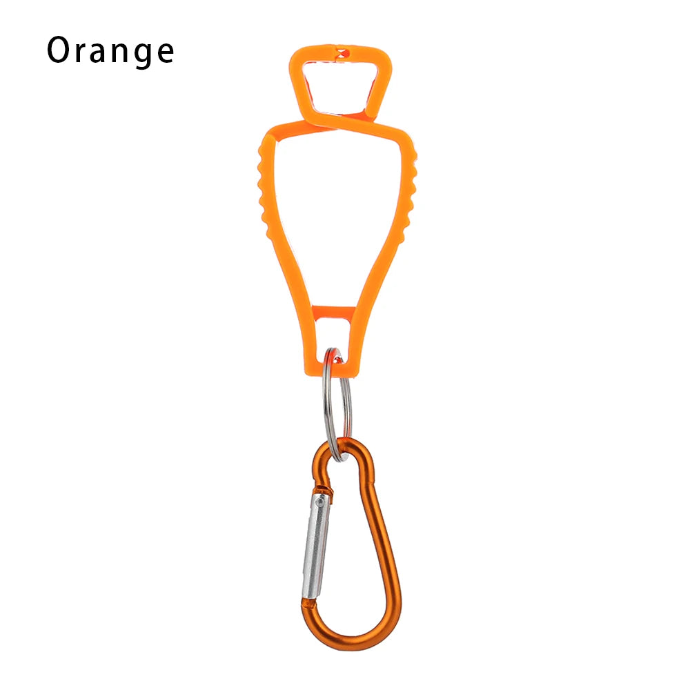 Orange durable glove clip with an ergonomic buckle and metal hook for work safety
