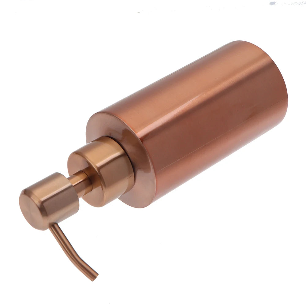 Roségold-Edelstahlflüssigseifspender mit goldenem Düsenverschluss.