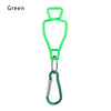 A bright green durable glove clip with an ergonomic buckle and metal clasp.