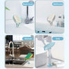 A leaf-shaped suction cup soap dish is shown in various bathroom, kitchen, and sink contexts.