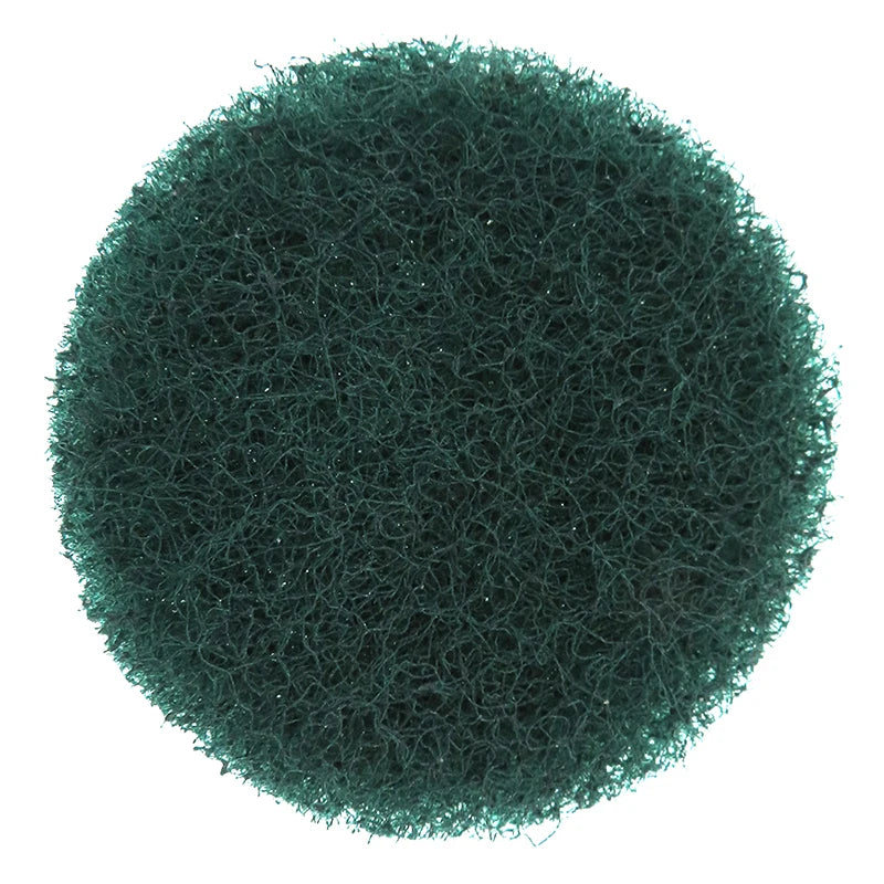 A spherical bundle of dark green heavy-duty nylon scouring pads.