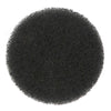 A circular view of a black, porous scouring pad product.