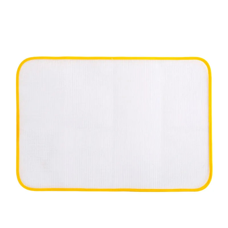 White ironing protection mesh pad with a yellow border