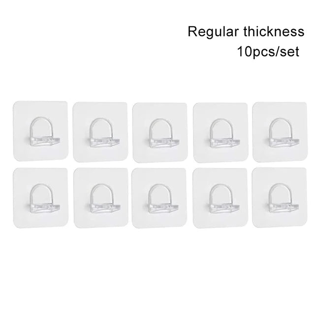 A set of ten regular thickness adhesive shelf support pegs for cabinets and closets.