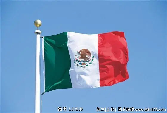 Eine grüne, weiße und rote mexikanische Flagge weht vor einem klaren blauen Himmel.