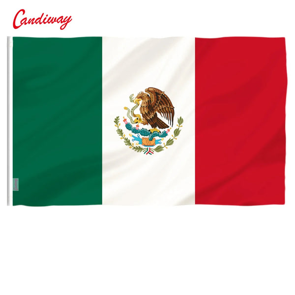 Lebendiger mexikanischer Fahnenbanner mit grünen, weißen und roten Streifen und dem nationalen Wappen.