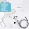 A white ultra-slim dual nozzle bidet attachment is shown with its components and instruction manual.