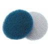 Two circular scouring pads, one blue and one gray, are shown against a white background.