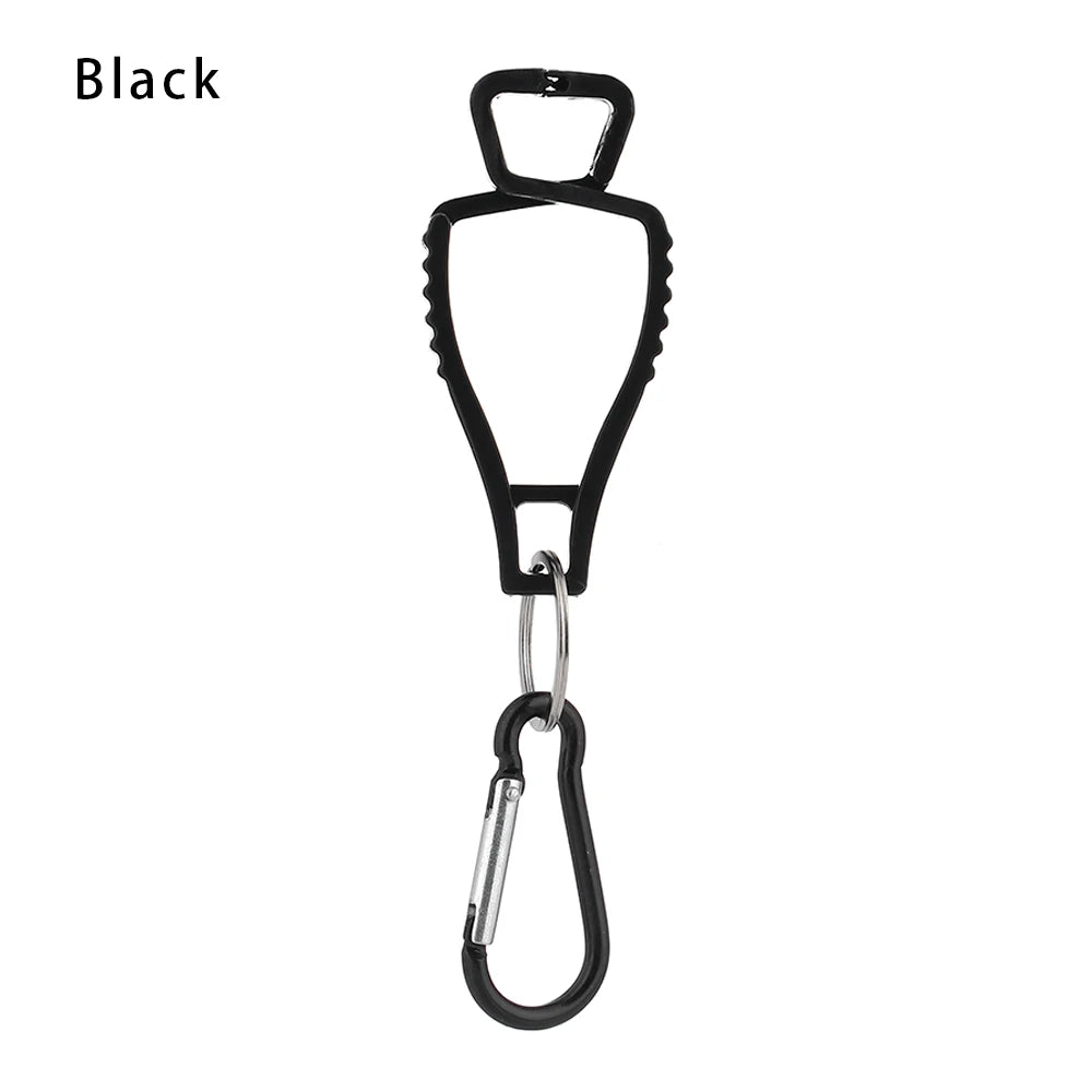 Black durable glove clip with an ergonomic buckle for work safety