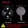 A black inflated balloon next to its deflated state, showing the size difference and an instruction not to blow up the balloo
