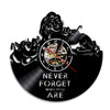 A black vinyl record shaped wall clock featuring a fierce lion's head design.
