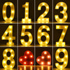 A grid of glowing alphabet and number LED lights, from zero to nine, displayed on a dark background.