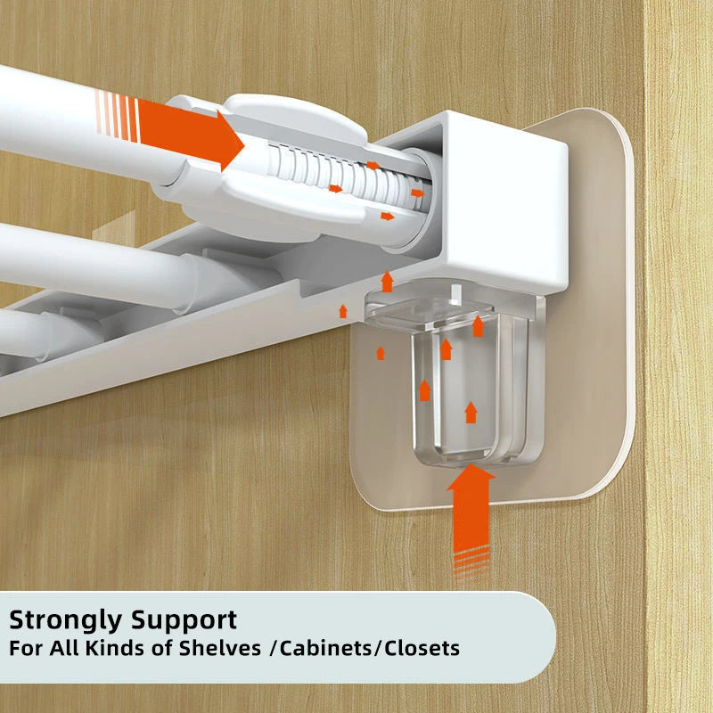 White adhesive shelf support pegs demonstrating strong support for various cabinets and closets.
