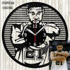 Black vinyl record wall clock featuring a graphic of a basketball player and the number 21
