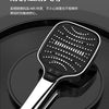 A silver high-pressure ABS handheld shower head is shown resting on a black surface.