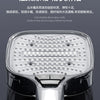 A silver high-pressure handheld shower head is shown with various spray modes and features.