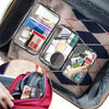 Bolsa organizadora de maquillaje y cuidado de la piel portátil transparente abierta mostrando productos