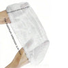 A translucent plastic disposable broom cover is shown being extended on a hand, with measurements indicating maximum extensio