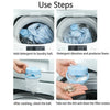Instructions show how to use a floating laundry mesh filter bag for hair and lint by adding detergent and cleaning the filter