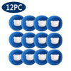 Twelve blue reusable lint and hair remover balls for laundry